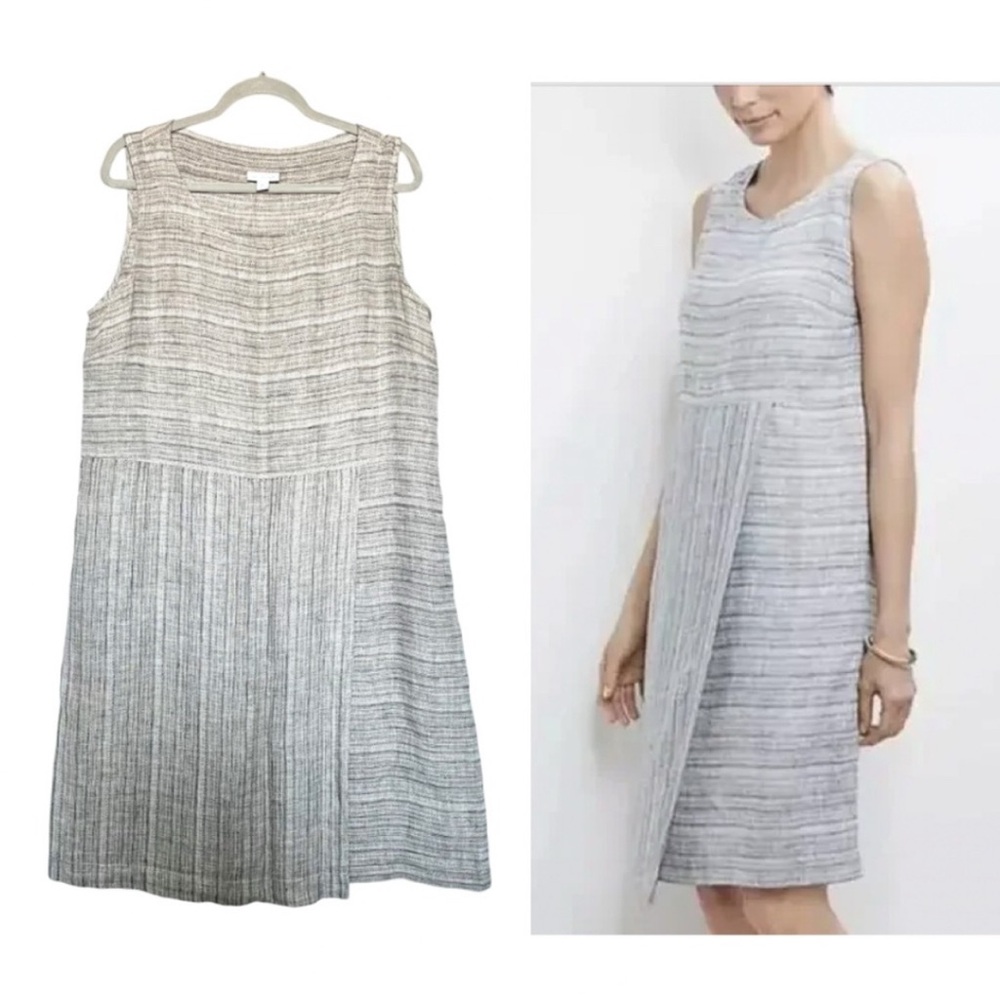 J. Jill Pure grey Linen Faux Wrap Shift Dress tunic Normcore Sz M
